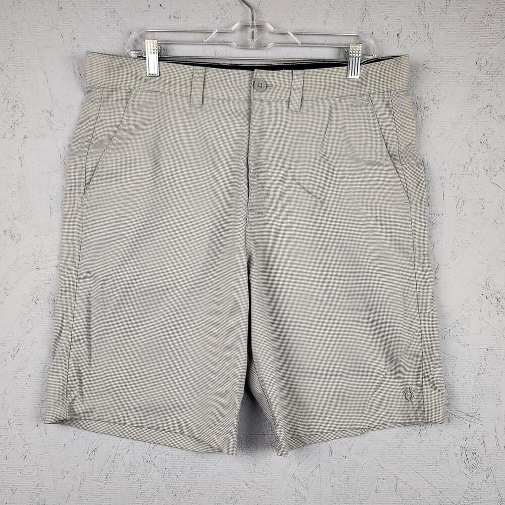 Hang Ten Shorts Mens 34 Gray Micro Check Golf Chino Casual Walk Surf Wear Beach